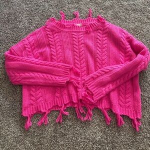 Altar'd State Pink Cable Knit Crew Neck Sweater
